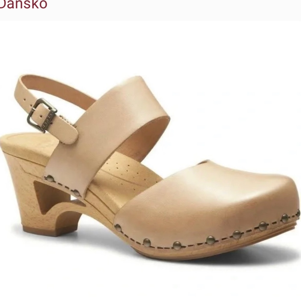 Dansko Thea Beige Leather Studded Minimalist Slingback Clog, 38